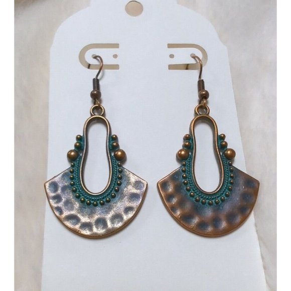 NEW - Lot of 3 Turquoise & Copper Color Metal Earrings boho dangle - Picture 3 of 8